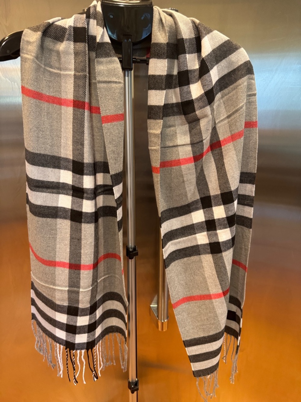 Clara Clark Black Gray White Checked Fringe Scarf
